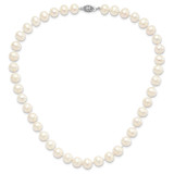 Sterling Silver Rhodium-plated 9-10mm White Near-Round Freshwater Cultured Pearl 18 inch Necklace - QH-C3EA8479-5693