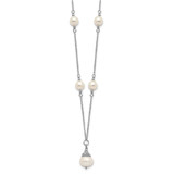 Sterling Silver Rhodium-plated 9-10mm White Near-Round Freshwater Cultured Pearl 18 inch Necklace and Dangle Earrings Set