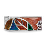 Sterling Silver Rhodium-plated Abstract Multi-color Enamel & CZ Cuff Ring - QR-6ECFD4EE-9060