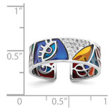 Sterling Silver Rhodium-plated Abstract Multi-color Enamel & CZ Cuff Ring - QR-6ECFD4EE-9060