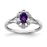 Sterling Silver Rhodium-plated Amethyst & Diam. Ring - QB-77EB194B-1732