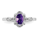 Sterling Silver Rhodium-plated Amethyst & Diam. Ring - QB-9FEBC0EF-1349