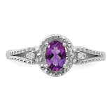 Sterling Silver Rhodium-plated Amethyst & Diam. Ring - QB-DE9ED3BB-5708