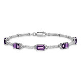 Sterling Silver Rhodium-plated Amethyst & Diamond Tennis Bracelet - QX-E8A5FD25-3736