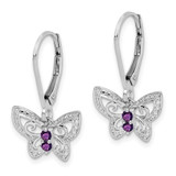Sterling Silver Rhodium-plated Amethyst and Diamond Butterfly Earrings - QE-3998EC8B-2709