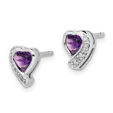 Sterling Silver Rhodium-plated Amethyst and Diamond Heart Earrings