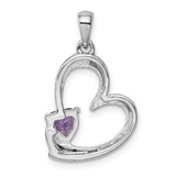 Sterling Silver Rhodium-plated Amethyst and Diamond Heart Pendant - QP-40F29521-2053