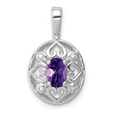 Sterling Silver Rhodium-plated Amethyst and Diamond Pendant - QP-84FFD2F4-1815