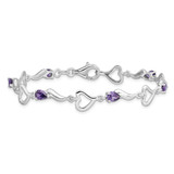 Sterling Silver Rhodium-plated Amethyst Polished Fancy Heart Bracelet