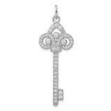 Sterling Silver Rhodium-plated and CZ Key Pendant - QP-82FF92A8-2573