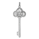 Sterling Silver Rhodium-plated and CZ Key Pendant - QP-82FF92A8-2573