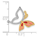 Sterling Silver Rhodium-plated and Gold-tone Pink and Red Enameled with White CZ Moveable Wing Butterfly Chain Slide Pendant