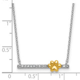 Sterling Silver Rhodium-plated and Gold-tone Polished CZ Pawprint Bar 16 Inch with 2 Inch Extension Necklace