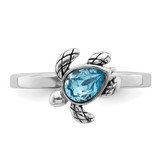 Sterling Silver Rhodium-plated Antiqued Adjustable Turtle Crystal Inlay Ring - PL-8EACD8FA-4560