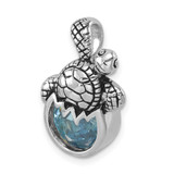Sterling Silver Rhodium-Plated Antiqued Crystal Hatching Turtle Pendant - PL-AC0EB94B-9117