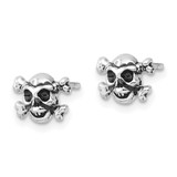 Sterling Silver Rhodium-plated Antiqued Skull and Crossbones Post Earrings - QE-425895B2-7204
