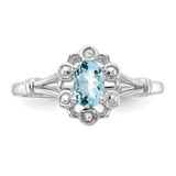 Sterling Silver Rhodium-plated Aquamarine & Diam. Ring - QB-9B38879B-4541