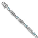Sterling Silver Rhodium-plated Aquamarine & Diamond Bracelet - QX-904C5CEB-7348