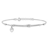 Sterling Silver Rhodium-plated Beads and Heart 9in Plus 1in ext Anklet - QG-81FBBB45-3180