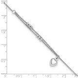 Sterling Silver Rhodium-plated Beads and Heart 9in Plus 1in ext Anklet - QG-81FBBB45-3180