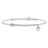 Sterling Silver Rhodium-plated Beads and Heart 9in Plus 1in ext Anklet - QG-B879B440-8777