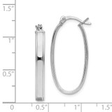 Sterling Silver Rhodium-plated Beveled Edge 4mm Oval Hoop Earrings