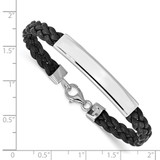 Sterling Silver Rhodium-plated Black Braided Leather Bracelet - QG-81D9C1C4-3235
