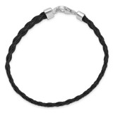 Sterling Silver Rhodium-plated Black Braided Leather Bracelet - QG-86864F64-9181