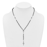 Sterling Silver Rhodium-plated Black Crystal 18.5 inch with 1 inch extender Rosary Necklace