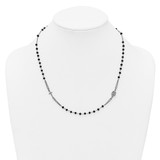 Sterling Silver Rhodium-plated Black Crystal 20 inch with 0.5 inch extender Rosary Themed Necklace