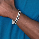 Sterling Silver Rhodium-plated Black Enamel Link Men's 8in Bracelet