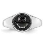 Sterling Silver Rhodium-plated Black Enamel Smiley Face Ring - QR-F1EB0F79-4365