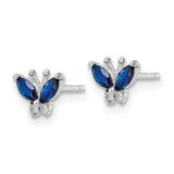 Sterling Silver Rhodium-plated Blue & White CZ Butterfly Post Earrings - QE-80B10AE1-5288