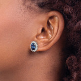 Sterling Silver Rhodium-plated Blue and Clear CZ Post Earrings - QE-84F7A70F-7385