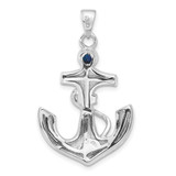 Sterling Silver Rhodium-plated Blue Created Opal Anchor Pendant