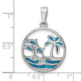 Sterling Silver Rhodium-plated Blue Created Opal Dolphins Pendant - QP-383F36A4-8196