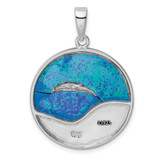 Sterling Silver Rhodium-plated Blue Created Opal Dolphins Pendant - QP-FA6AC737-1417