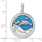 Sterling Silver Rhodium-plated Blue Created Opal Dolphins Pendant - QP-FA6AC737-1417