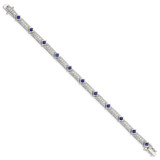 Sterling Silver Rhodium-plated Blue Glass and CZ 7.25 inch Bracelet - QX-3C146878-4554