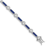 Sterling Silver Rhodium-plated Blue Glass and CZ 7.25 inch Bracelet - QX-E8195269-4422