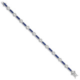 Sterling Silver Rhodium-plated Blue Glass and CZ 7.25 inch Bracelet - QX-E8195269-4422