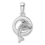Sterling Silver Rhodium-plated Blue Inlay Created Opal Dolphin Pendant - QP-08CEF45B-3280