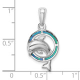 Sterling Silver Rhodium-plated Blue Inlay Created Opal Dolphin Pendant - QP-08CEF45B-3280