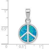 Sterling Silver Rhodium-plated Blue Inlay Created Opal Peace Sign Pendant - QP-73B53B17-3417