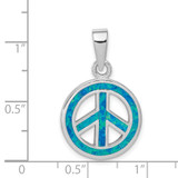 Sterling Silver Rhodium-plated Blue Inlay Created Opal Peace Sign Pendant - QP-D783B8EB-7395
