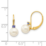 14k 6-6.5mm White Round FW Cultured Pearl Tanzanite Leverback Earrings