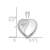 Sterling Silver Rhodium-plated Brushed And Polished 1/20 carat Diamond 12mm Heart Locket