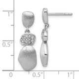 Sterling Silver Rhodium-plated Brushed and Polished Crystal Dangle Post Earrings
