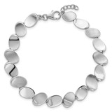 Sterling Silver Rhodium-plated Brushed and Polished Ovals 7.5 inch with 0.5 inch Extension Bracelet