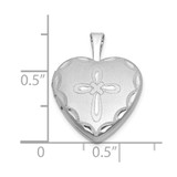 Sterling Silver Rhodium-plated Brushed Diamond-cut Fancy Engraved Cross 13mm Heart Locket